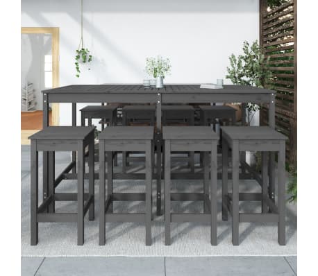 vidaXL Sodo baro baldų komplektas, 9 dalių, pilkas, pu&scaron;ies masyvas