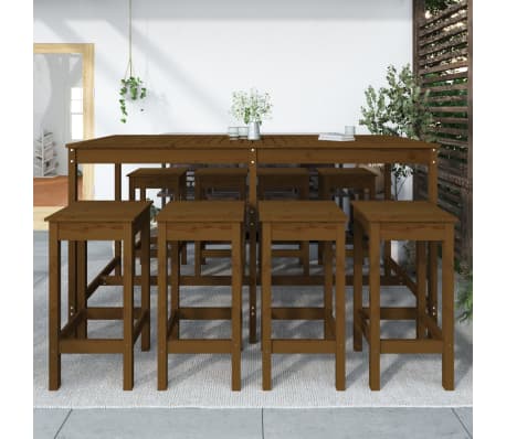 vidaXL Sodo baro baldų komplektas, 9 dalių, medaus rudas, pu&scaron;is