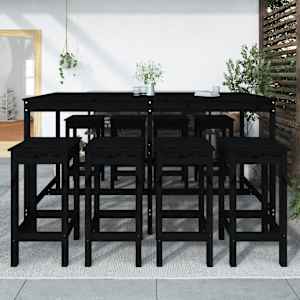 vidaXL 9-tlg. Gartenbar-Set Schwarz Massivholz Kiefer