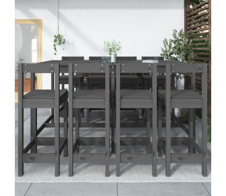 vidaXL Sodo baro baldų komplektas, 9 dalių, pilkas, pu&scaron;ies masyvas