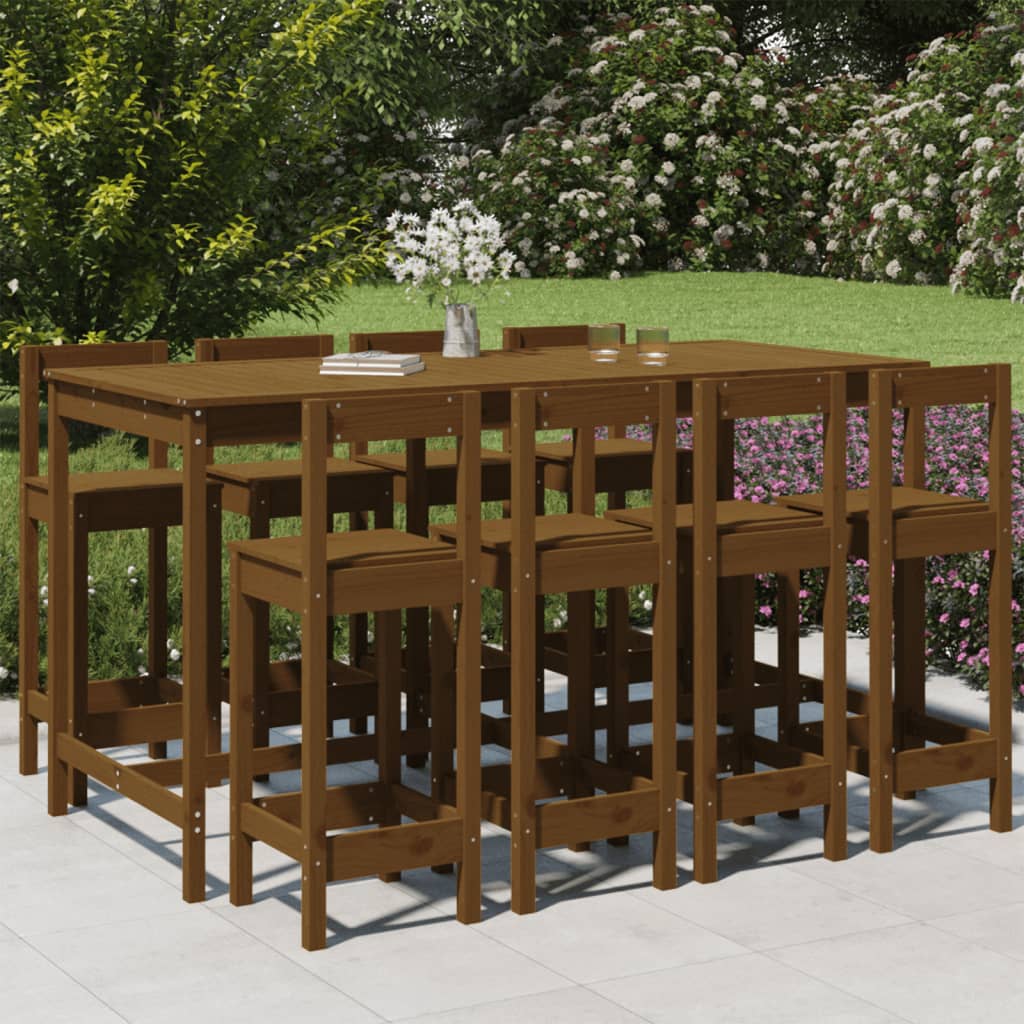 vidaXL Set mobilier bar de grădină, 9 piese, maro miere lemn masiv pin Bar