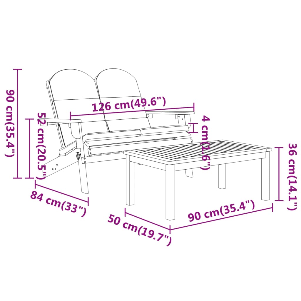 Set mobilier de grădină Adirondack, 2 piese, lemn masiv acacia