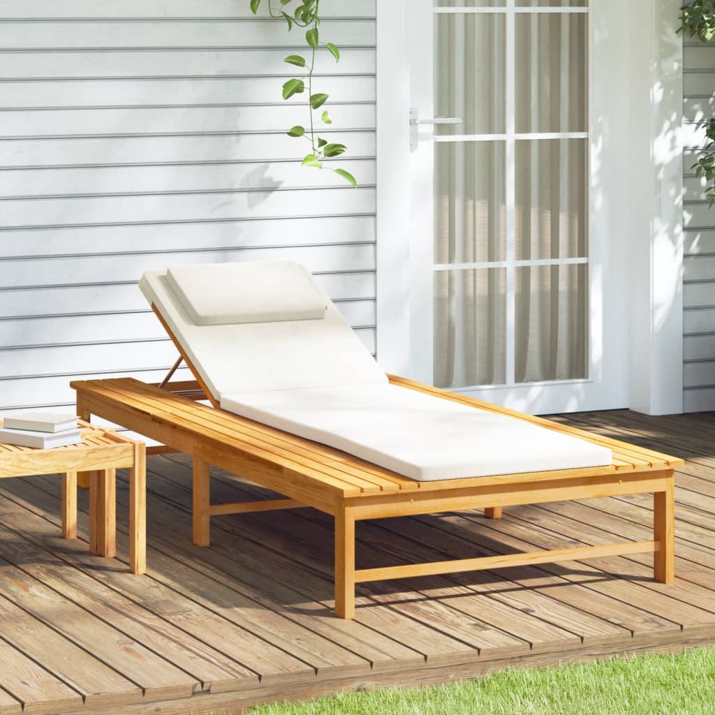 vidaXL Sun Lounger with Cream White Cushion and Pillow Solid Wood Acacia