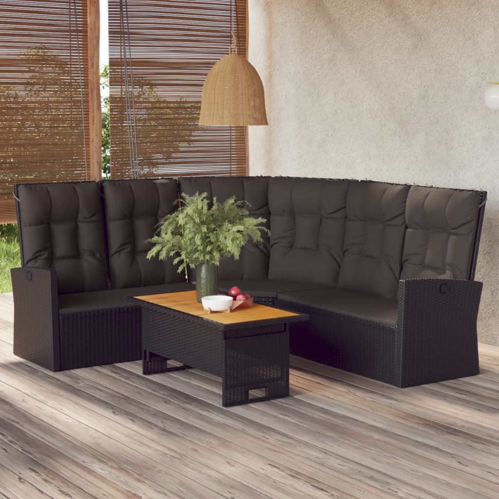 vidaXL 2-tlg. Garten-Lounge-Set mit Kissen Schwarz Poly Rattan