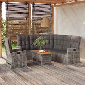 Vrtna sedežna garnitura 3-delna z blazinami siv poli ratan