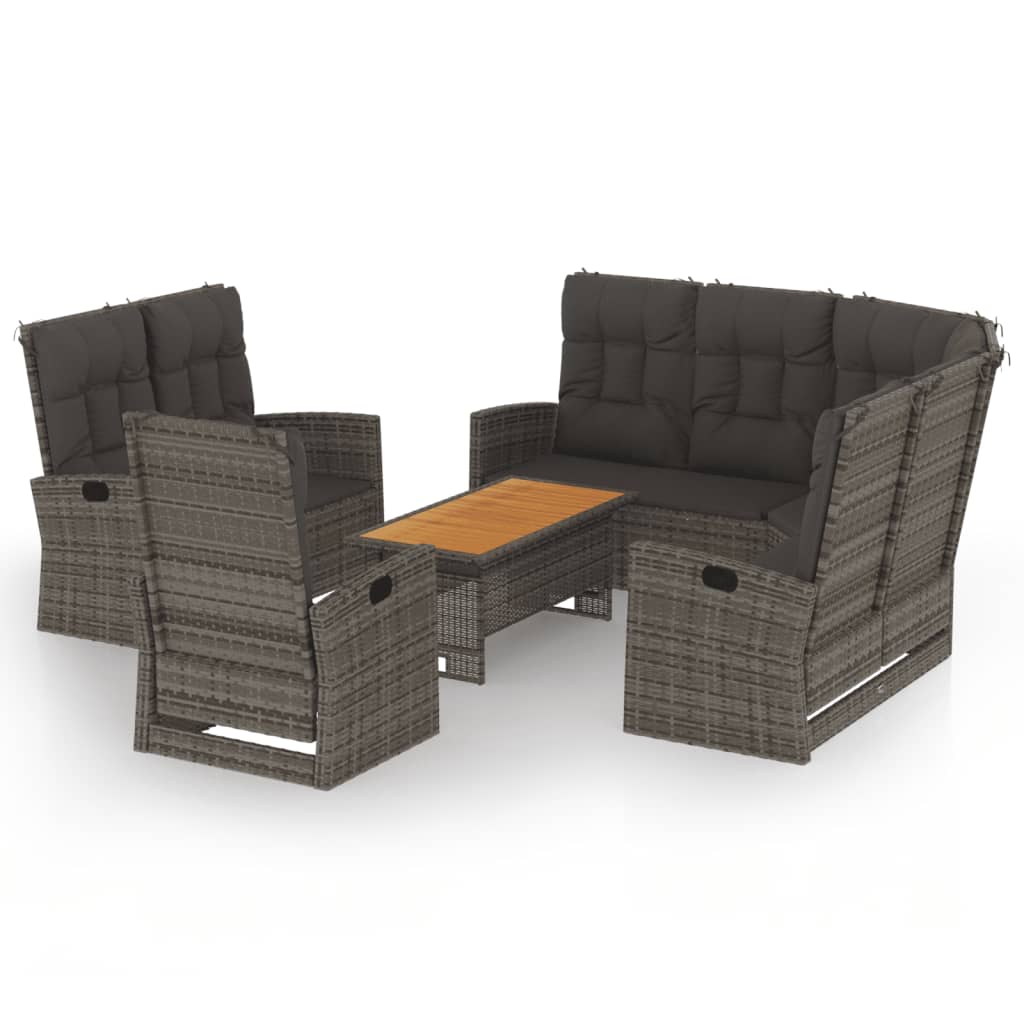 VidaXL 4 Piece Patio Lounge Set With Cushions Gray Poly Rattan