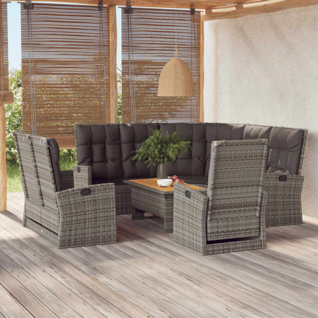 vidaXL Set mobilier de grădină cu perne, 4 piese, gri, poliratan
