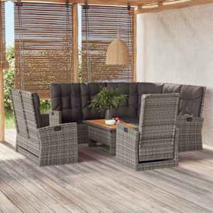 Vrtna sedežna garnitura 4-delna z blazinami siv poli ratan