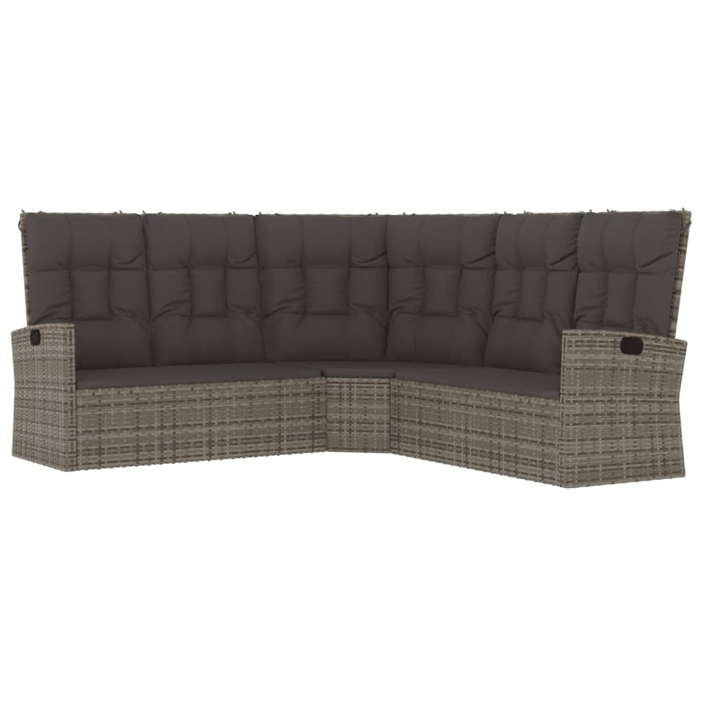 Image of vidaXL Reclining Corner Sofa with Cushions Grey Poly Rattan