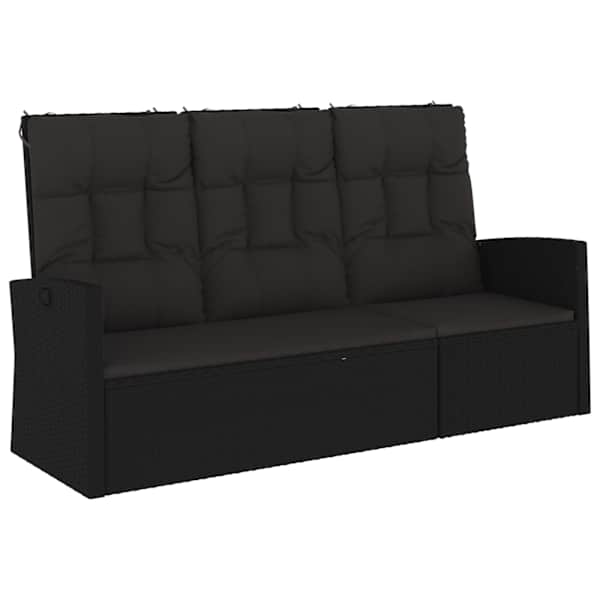 vidaXL allalastav aiapink patjadega, must, 173 cm, pol&uuml;rotang