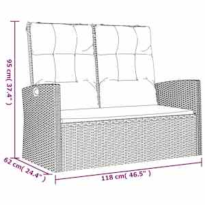 Polohovací zahradní lavice s poduškami černá 118 cm polyratan - obrázek 8