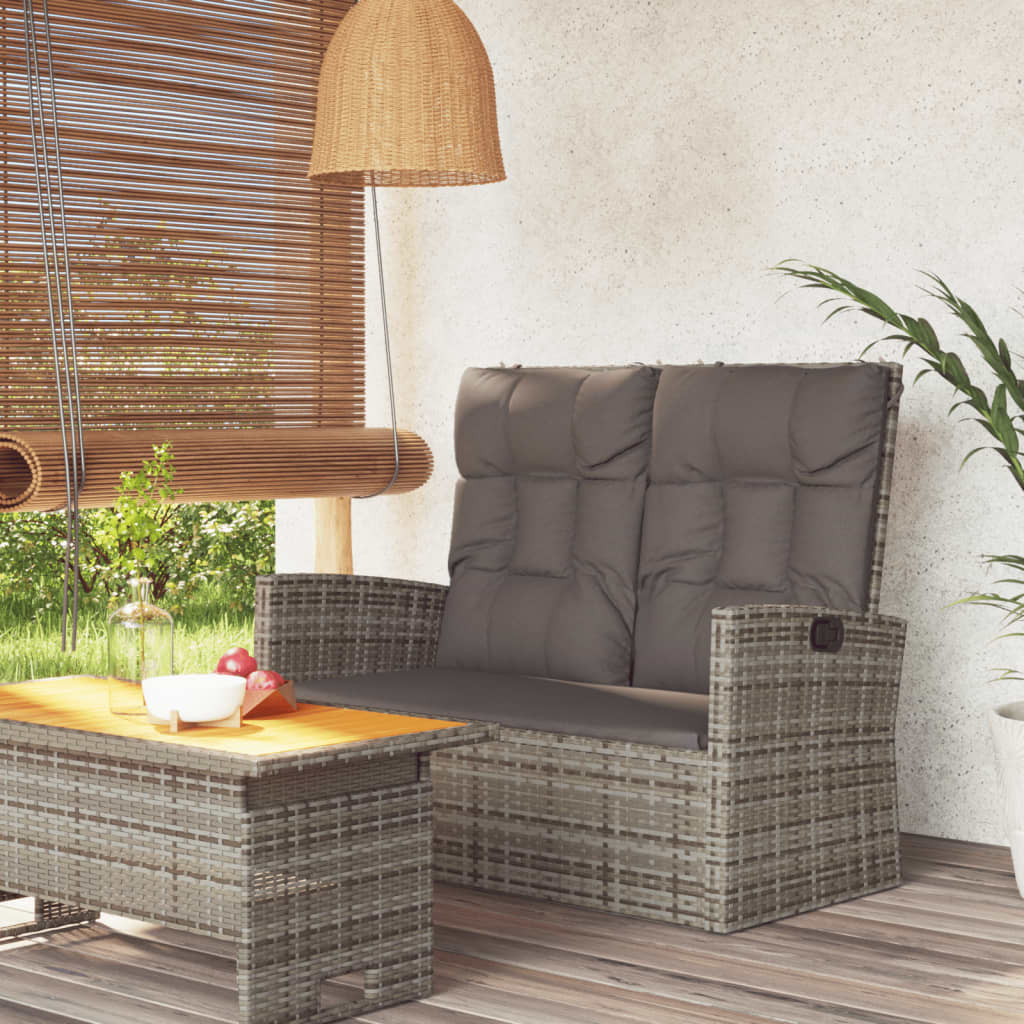 vida XL Gartenbank mit Liegefunktion & Kissen Grau 118 cm Poly Rattan