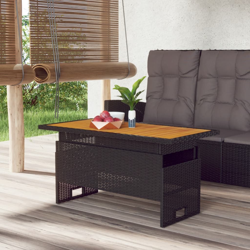 Gartentisch Schwarz 100x50x43/63 cm Akazienholz & Poly Rattan