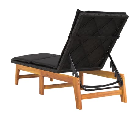 vidaXL Sun Lounger with Cushion Poly Rattan and Solid Wood Acacia ...