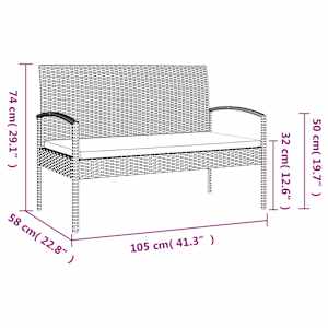 Zahradní lavice s poduškou černá 105 cm polyratan - obrázek 8