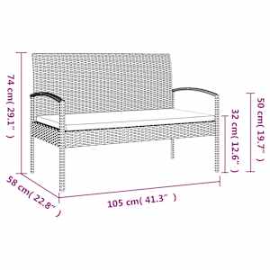 Zahradní lavice s poduškou šedá 105 cm polyratan - obrázek 8