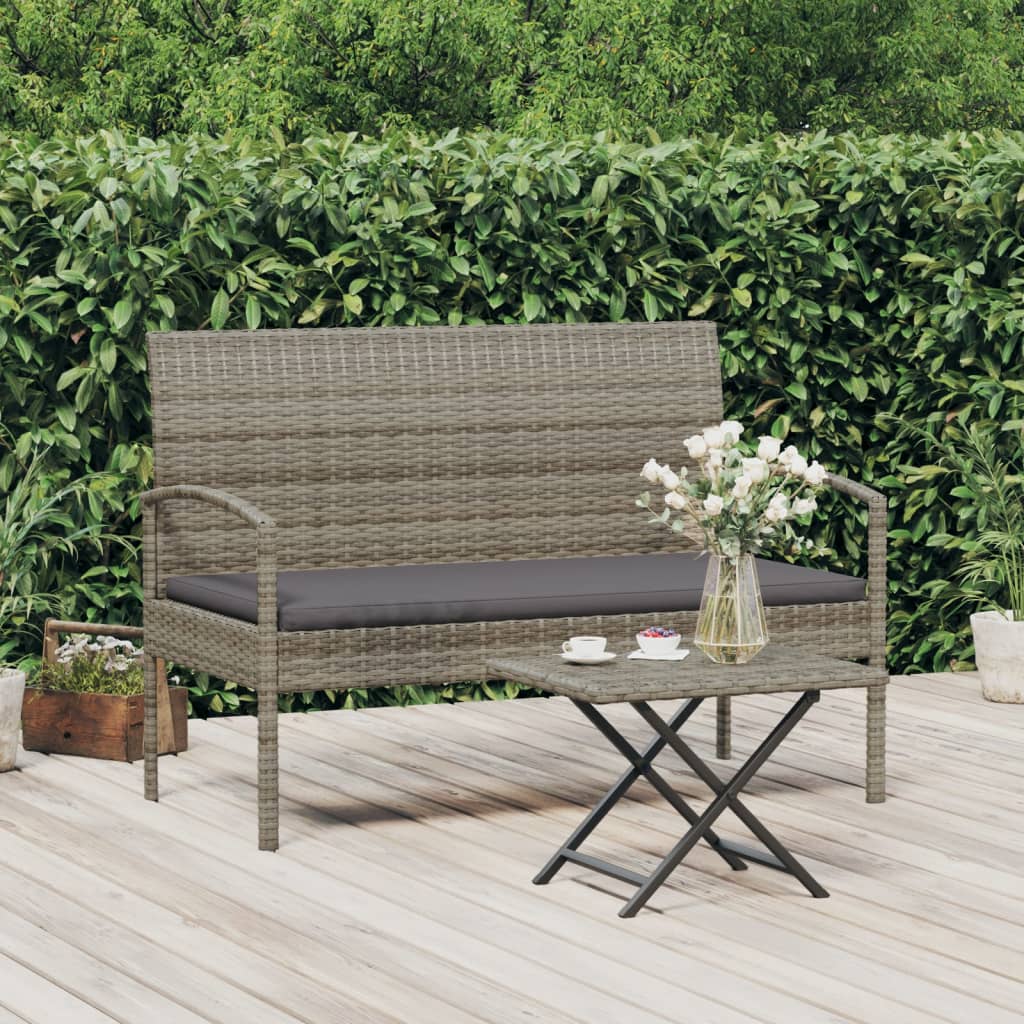 vidaXL Garden Bench with Cushion Grey 105 cm Poly Rattan