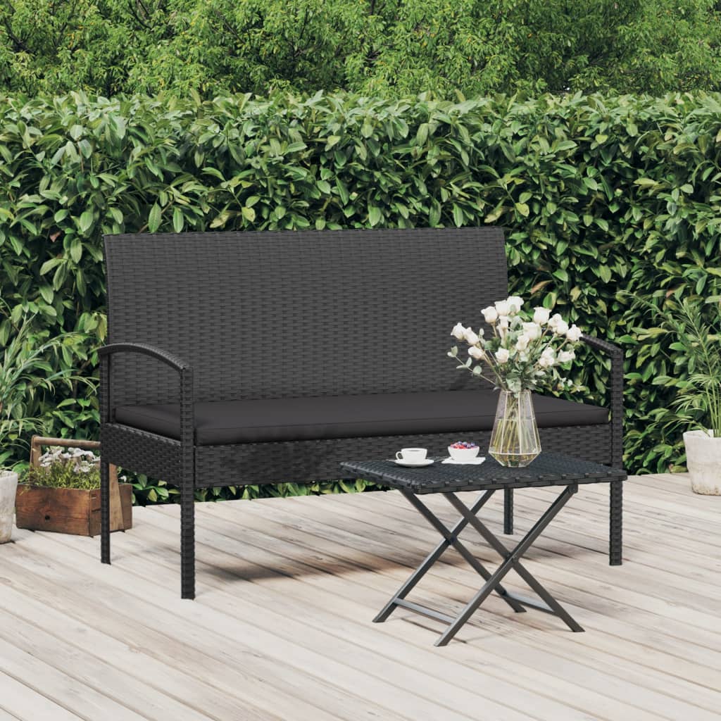 vida XL Gartenbank mit Kissen Schwarz 105 cm Poly Rattan