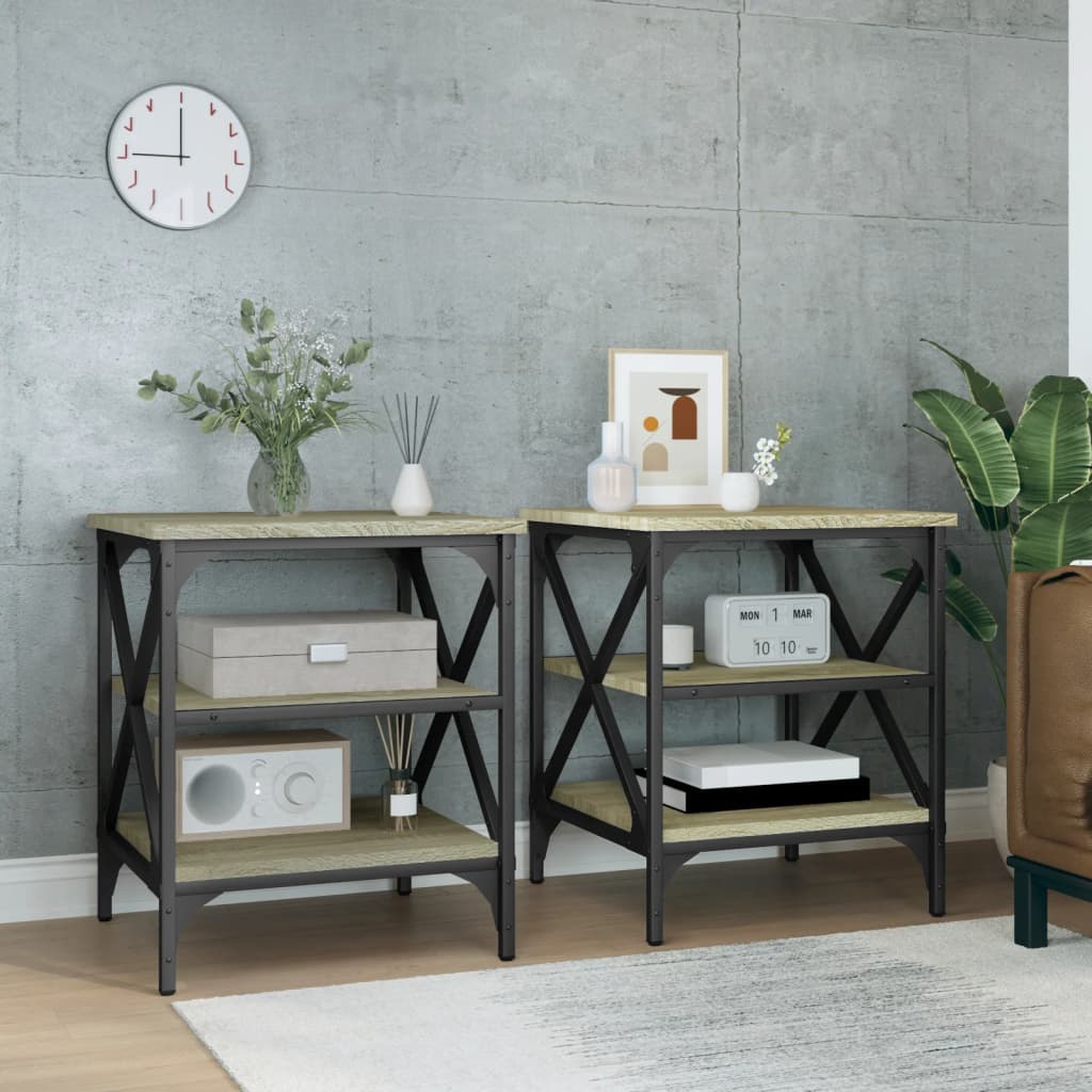 vida XL Beistelltische 2 Stk. Sonoma-Eiche 40x 42x 50 cm Holzwerkstoff