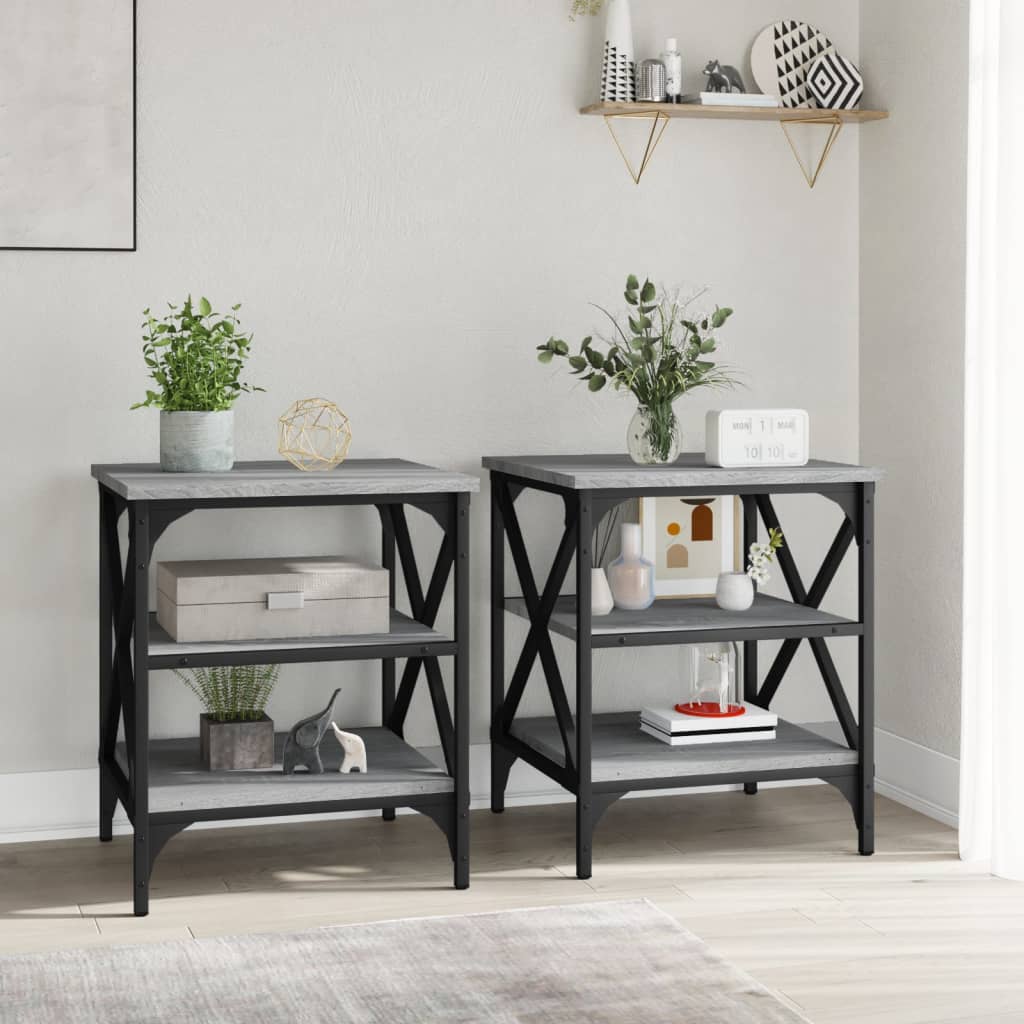 vidaXL Bijzettafels 2 st 40x42x50 cm bewerkt hout grijs sonoma eiken afbeelding