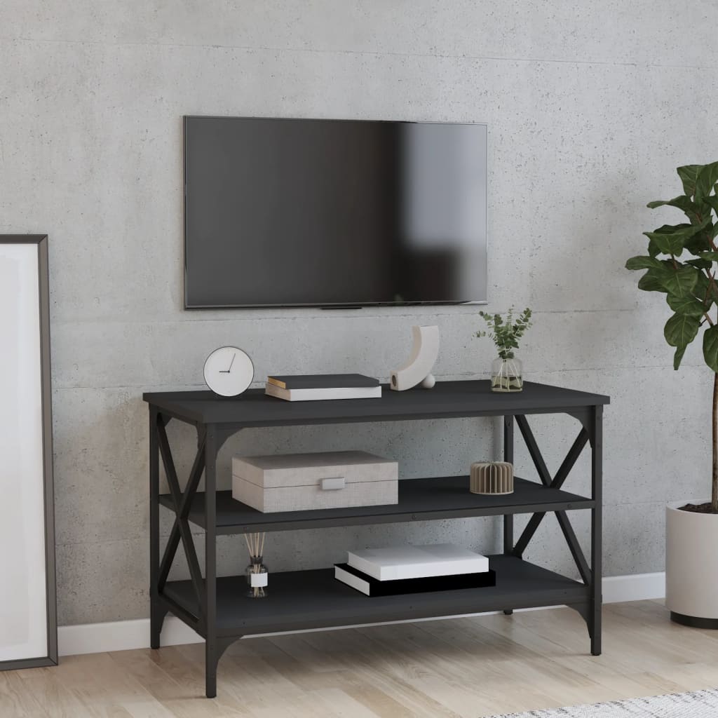 vidaXL Comodă TV, negru, 80x40x50 cm, lemn prelucrat