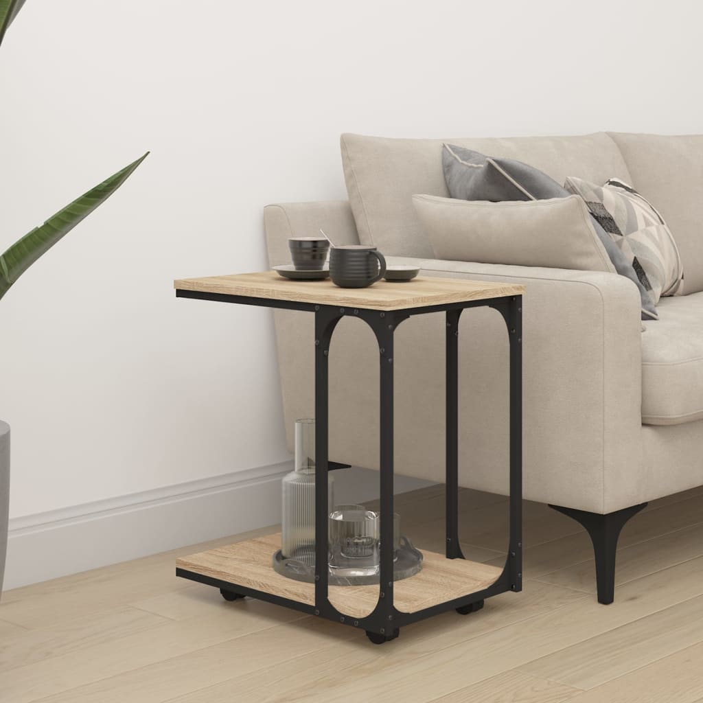 vidaXL Side Table with Wheels Sonoma Oak 50x35x55.5cm Engineered Wood