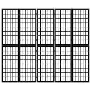 Skládací 5dílný paraván v japonském stylu 200 x 170 cm černý - obrázek 3