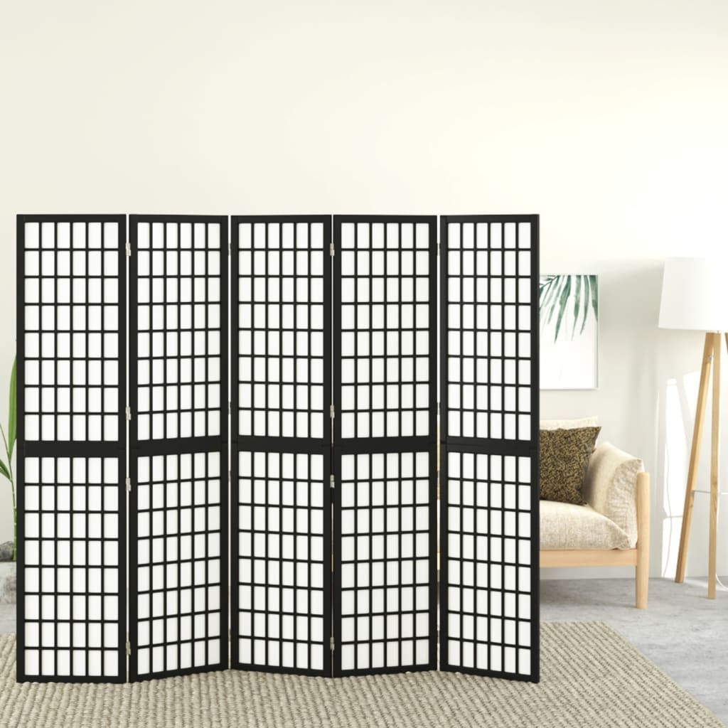 vida XL 5-tlg. Paravent Japanischer Stil Faltbar 200x 170 cm Schwarz