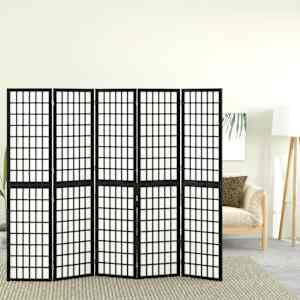 Zložljiv 5-delni paravan japonski stil 200x170 cm črne barve