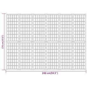 Skládací 6dílný paraván v japonském stylu 240 x 170 cm černý - obrázek 7