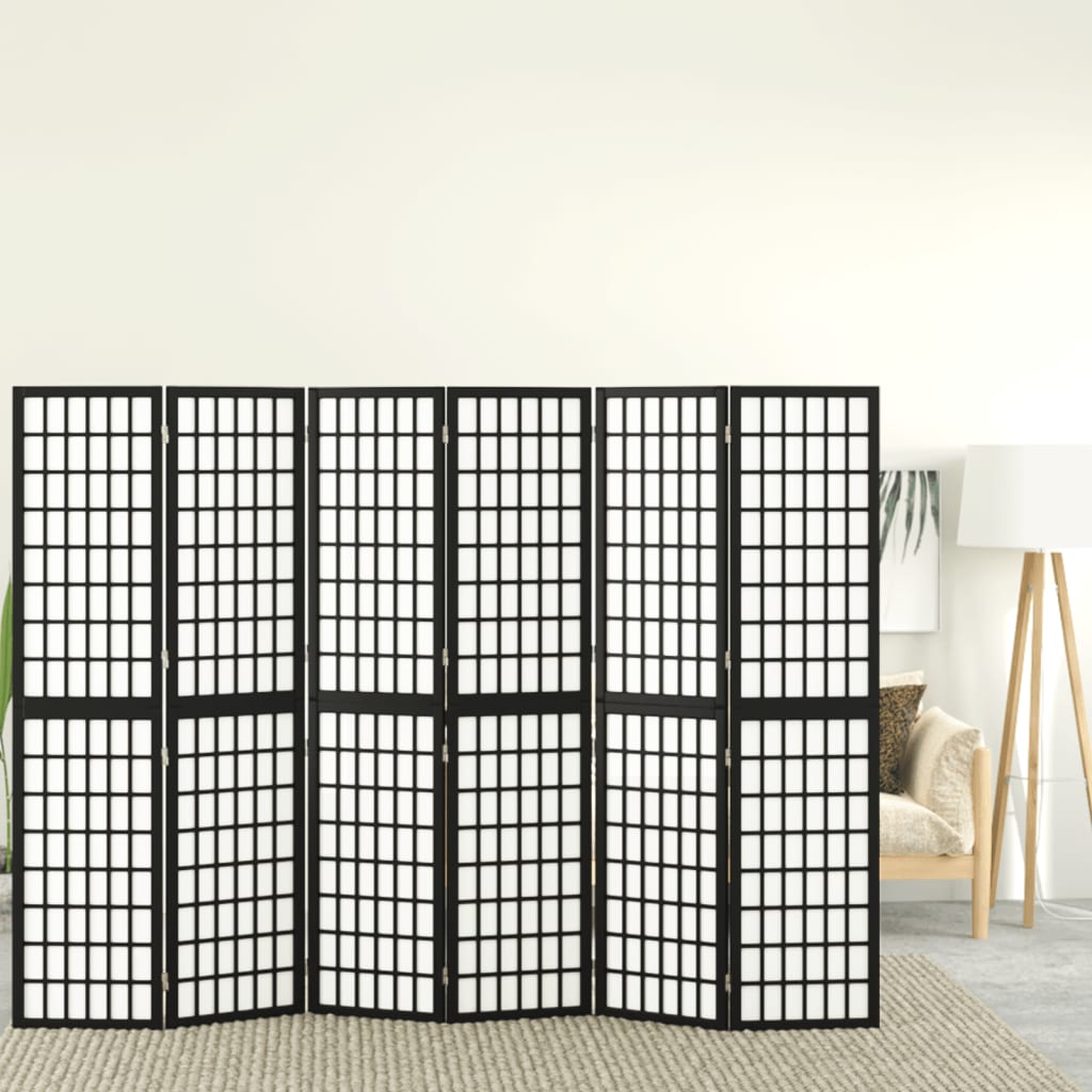 vida XL 6-tlg. Paravent Japanischer Stil Faltbar 240x 170 cm Schwarz