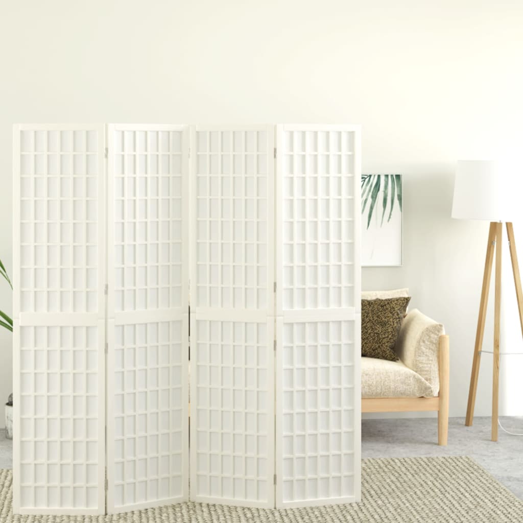 vida XL 4-tlg. Paravent Japanischer Stil Faltbar 160x 170 cm Weiß