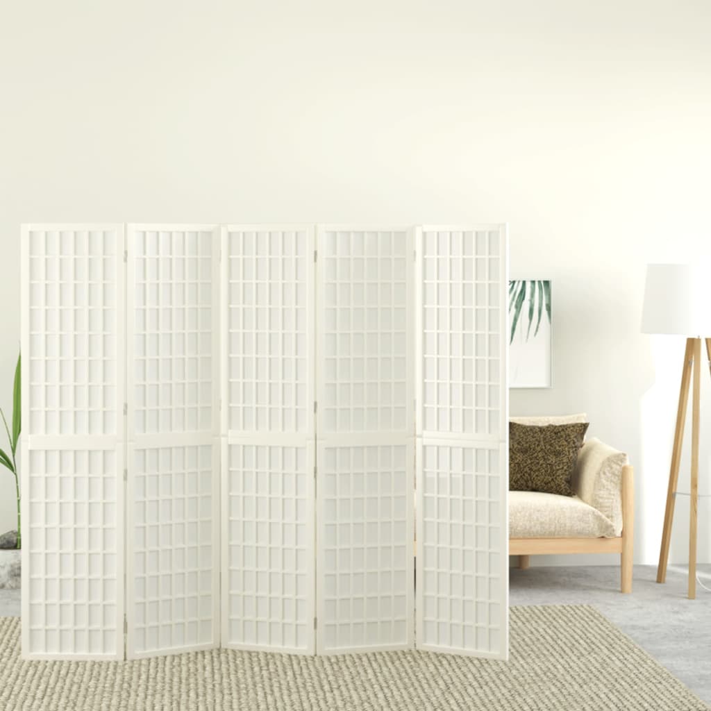vidaXL 5-panels rumdeler 200x170 cm foldbar japansk stil hvid