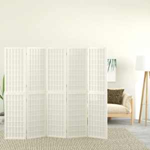 Skládací 5dílný paraván v japonském stylu 200 x 170 cm bílý - obrázek 1