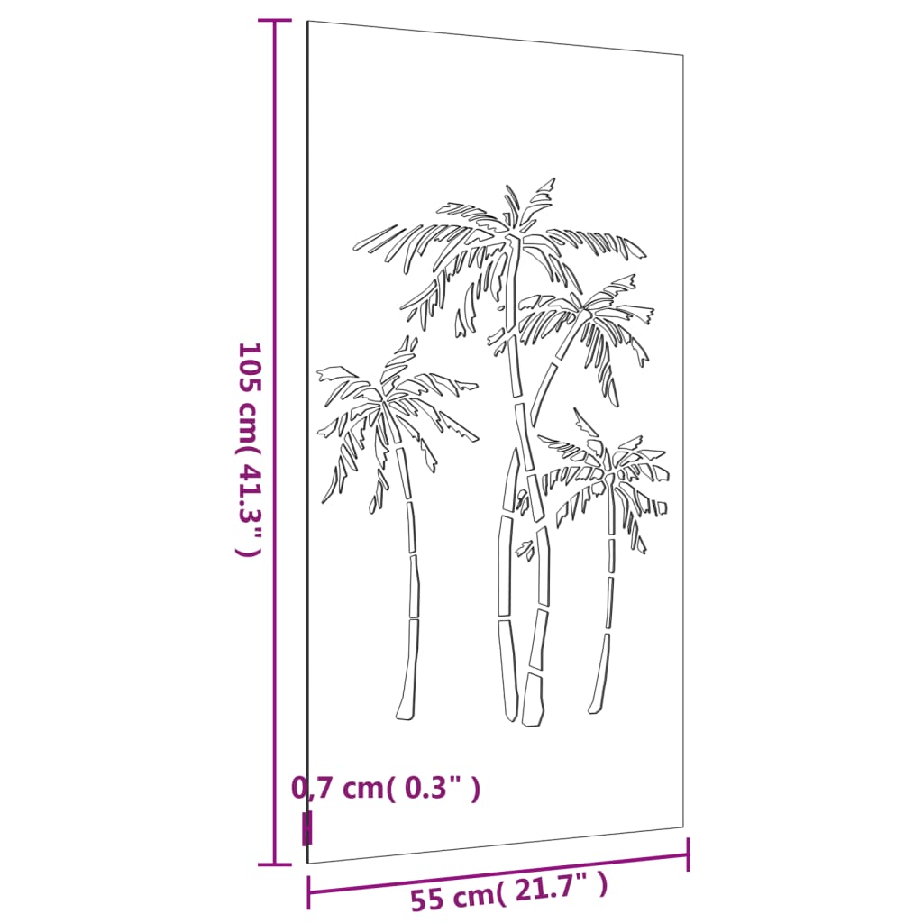  Záhradná dekorácia 105x55 cm, cortenová oceľ, palmy
