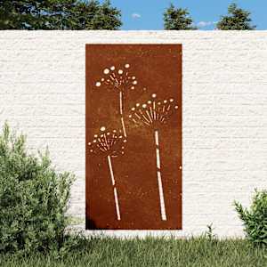 Vrtna stenska dekoracija 105x55 cm corten jeklo cvetlice