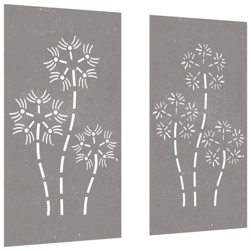 vidaXL Wanddecoratie tuin 2 st bloemenontwerp 105x55 cm cortenstaal afbeelding