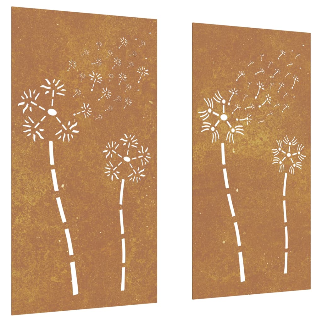 vidaXL Patio Wall Decorations 2pcs 41.3"x21.7" Corten Steel Flower Design