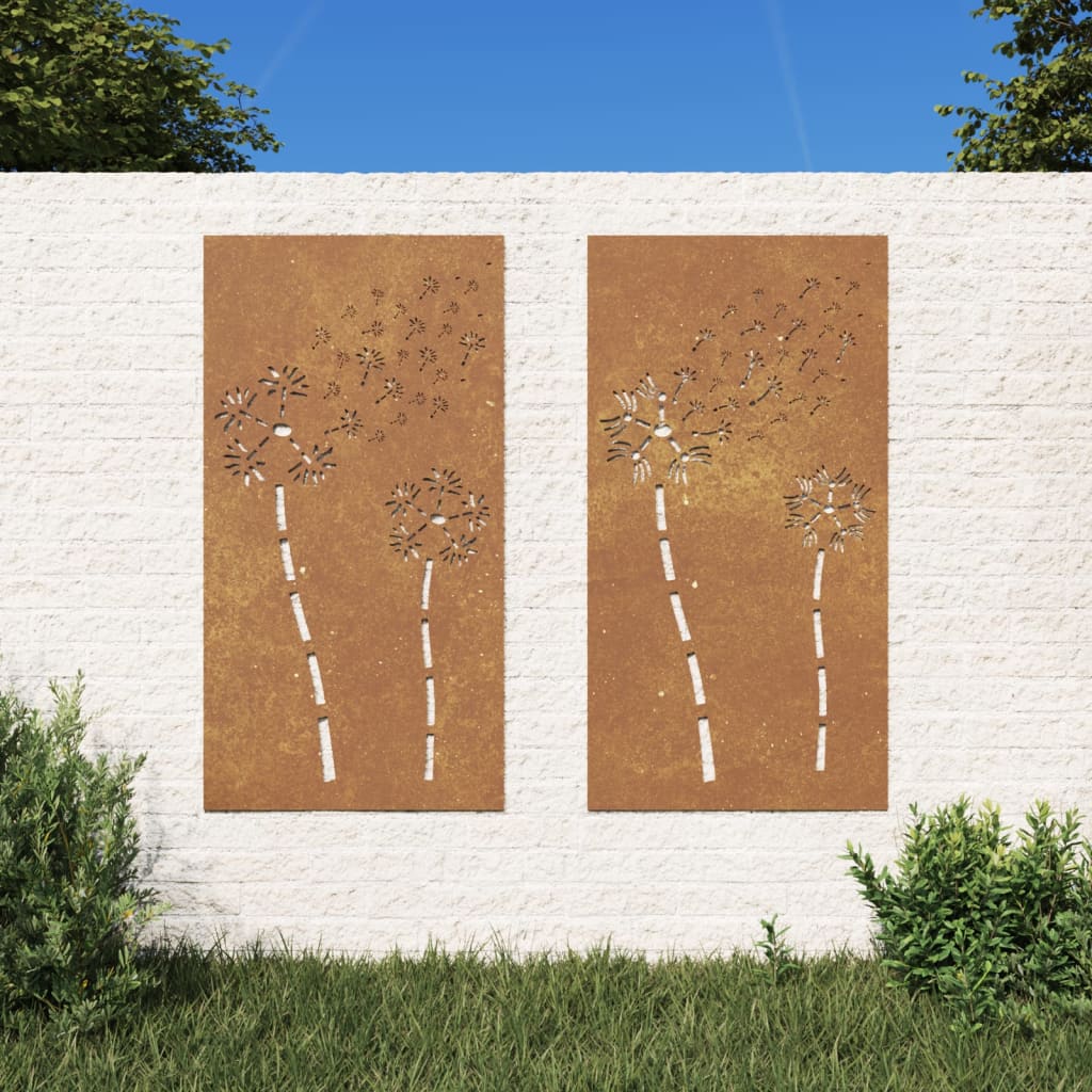 vidaXL Puutarhaseinäkoristeet 2 kpl 105×55 cm corten teräs kukkakuvio