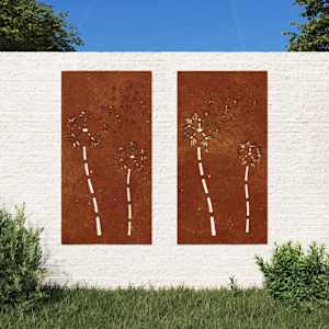 Vrtna stenska dekoracija 2 kosa 105x55 cm corten jeklo rože