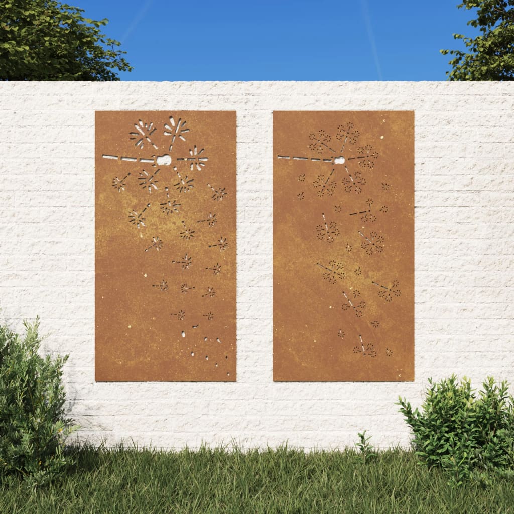 vidaXL 2-tlg. Garten-Wanddeko 105x55 cm Cortenstahl Blumen-Design