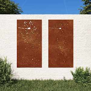 Vrtne stenske dekoracije 2 kosa 105x55 cm corten jeklo rože