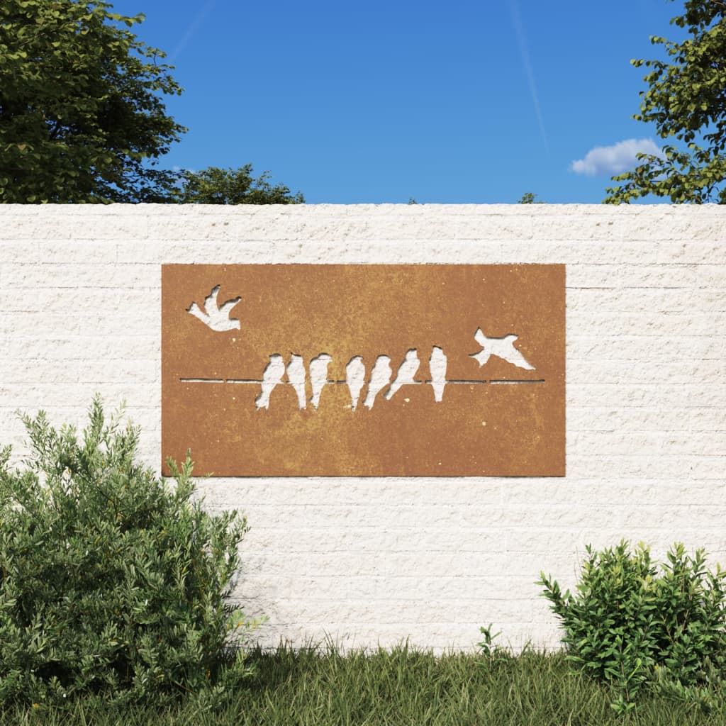 vidaXL Decorațiune perete grădină 105x55 cm design păsări oțel Corten