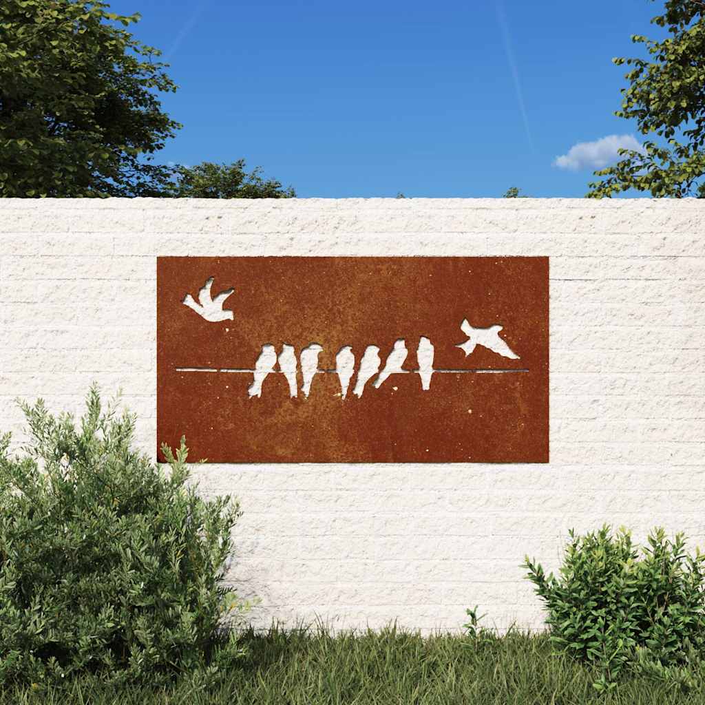 vidaXL Decorațiune perete grădină 105x55 cm design păsări oțel Corten