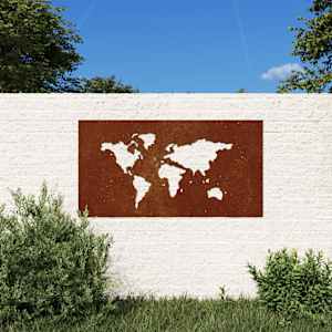 Vrtna stenska dekoracija 105x55 cm corten jeklo zemljevid sveta