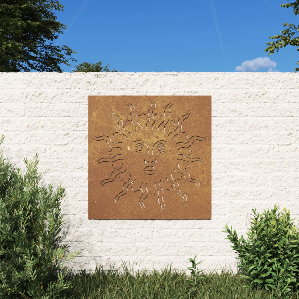 vidaXL Decor perete de grădină 55x55 cm design soare oțel Corten