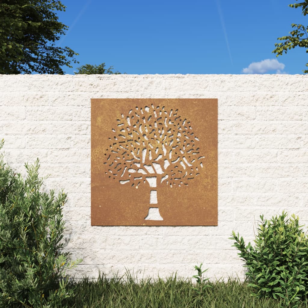 Décoration murale jardin 55x55 cm acier corten design d'arbre