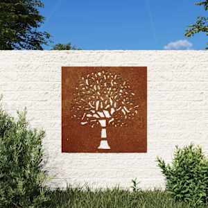 Vrtna stenska dekoracija 55x55 cm corten jeklo drevo