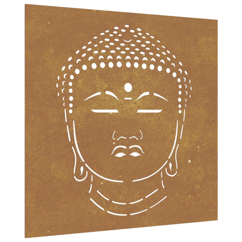 Decor perete de grădină 55×55 cm design cap Buddha oțel Corten