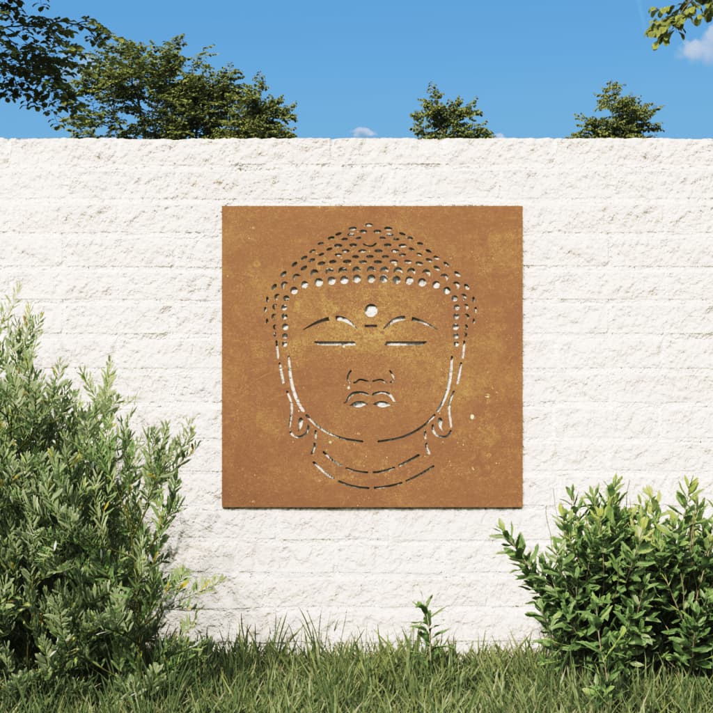 vidaXL Decor perete de grădină 55x55 cm design cap Buddha oțel Corten